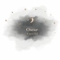 Geboortekaartje watercolour met maan en sterren Oscar voor