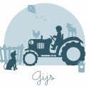 Geboortekaartje silhouette met tractor lichtblauw Gijs voor