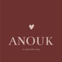 Geboortekaartje hartje rood roze Anouk voor