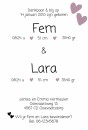 Geboortekaartje Hartjes Fem & Lara achter