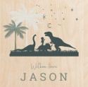 Geboortekaartje jongen dino Jason - op echt hout voor