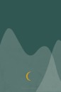 Geboortekaartje jongen bergen groen met gouden maan Luca achter