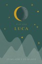 Geboortekaartje jongen bergen groen met gouden maan Luca voor