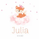 Geboortekaartje vos met kroon op roze wolk Julia voor