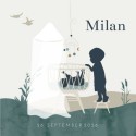Geboortekaartje jongen silhouette wiegje Milan voor