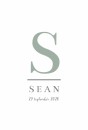 Geboortekaartje minimalistisch letter Sean voor
