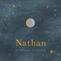 Geboortekaartje zoon velvetlook donker blauw koper maan Nathan voor