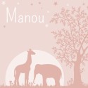 Geboortekaartje roze silhouetten olifant en giraffe Manou voor