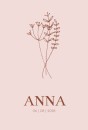 Geboortekaartje meisje dochter roze botanisch Anna voor