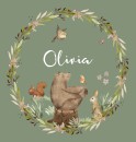 Geboortekaartje beer in bos groen Olivia voor