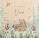Geboortekaartje meisje beer aquarel hout Vera voor