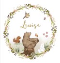 Geboortekaartje meisje bosdieren beer aquarel Louise voor
