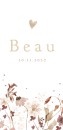 Geboortekaartje meisje droogbloemen wit Beau voor