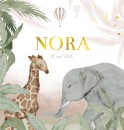 Geboortekaartje meisje watercolor dieren goudfolie Nora voor