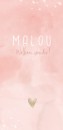 Geboortekaartje meisje waterverf roze Malou voor