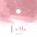 Geboortekaartje roze aquarel met maan Lotte voor