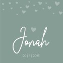 Geboortekaartje groene hartjes Jonah voor