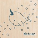 Geboortekaartje narwal Nathan - op echt hout voor