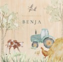 Geboortekaartje neutraal boerderij aquarel hout Benja voor