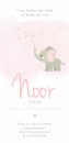Geboortekaartje meisje olifant met roze aquarel Noor achter