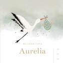 Geboortekaartje ooievaar aquarel groen neutraal Aurelia voor