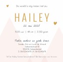 Geboortekaartje roze en goudkleurige bergen Hailey voor