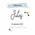 Geboortekaartje blauwe strepen confetti Jules binnen