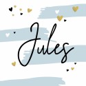 Geboortekaartje blauwe strepen confetti Jules voor