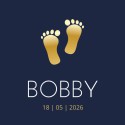 Geboortekaartje voetjes goud en blauw Bobby voor