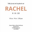 Geboortekaartje Voetjes Rachel binnen