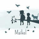 Geboortekaartje sihouette zus met broertje op tak Maikel voor