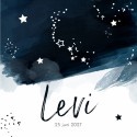 Geboortekaartje Prénatal blauwe aquarel met sterren Levi voor