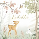 Geboortekaartje meisje bos dieren hert aquarel Liselotte voor