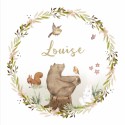 Geboortekaartje bos dieren beer aquarel Louise voor