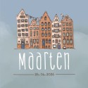 Geboortekaartje huizen aquarel Maarten voor