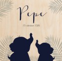 Geboortekaartje olifanten silhouette Pepe - op echt hout voor