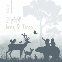 Geboortekaartje silhouette bosdieren tweeling Jens en Timo voor