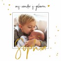 Geboortekaartje foto met goudfolie hartjes en naam Sophia voor