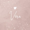 Geboortekaartje meisje dochter roze betonlook met wit hartje Vera voor