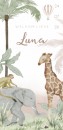 Meisjes geboortekaartje jungledieren Luna voor