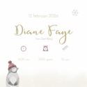 Geboortekaartje neutraal winter krans met pinguïn Diane binnen