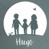 Geboortekaartje silhouette broertjes en zus met de maan Hugo