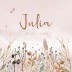Geboortekaartje meisje dochter botanical bloemen roze Julia