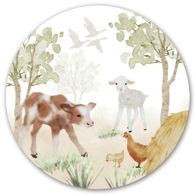 behangcirkel boerderij dieren boerderijdieren koe schaap lammetje kip haan jongen meisje neutraal