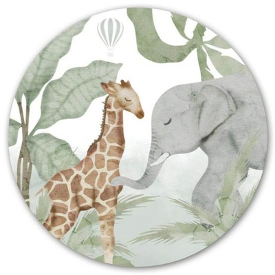 behangcirkel jungle dieren jungledieren giraf olifant groen natuur jongen meisje mees