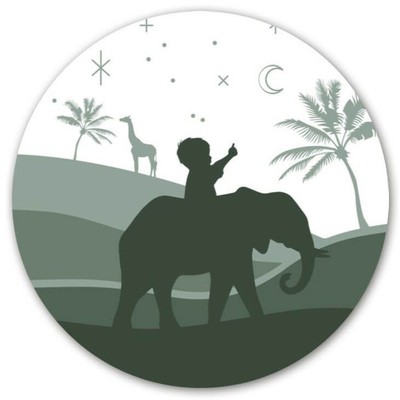 behangcirkel luc jungle olifant silhouette giraf giraffe palmboom sterren landschap groen
