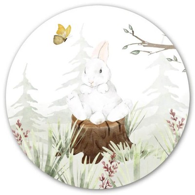 behangcirkel muursticker behang sticker konijn dieren bosdieren vlinder natuur gras boom jongen meisje