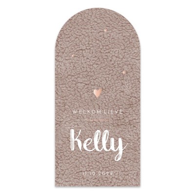 boog kelly geboortekaartje meisje teddy teddystof stof roze oudroze hartjes originele vorm 01