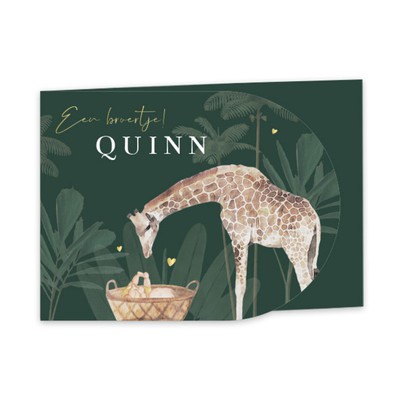 boog quinn geboortekaartje stans stanskaart originele vorm groen jungle wieg giraf hartjes goudfolie foliedruk jongen