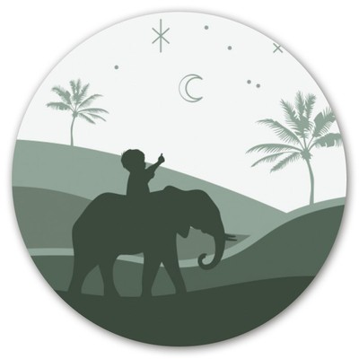 Sluitsticker-olifant-natuur-bergen-landschap-sterren-maan-palmbomen